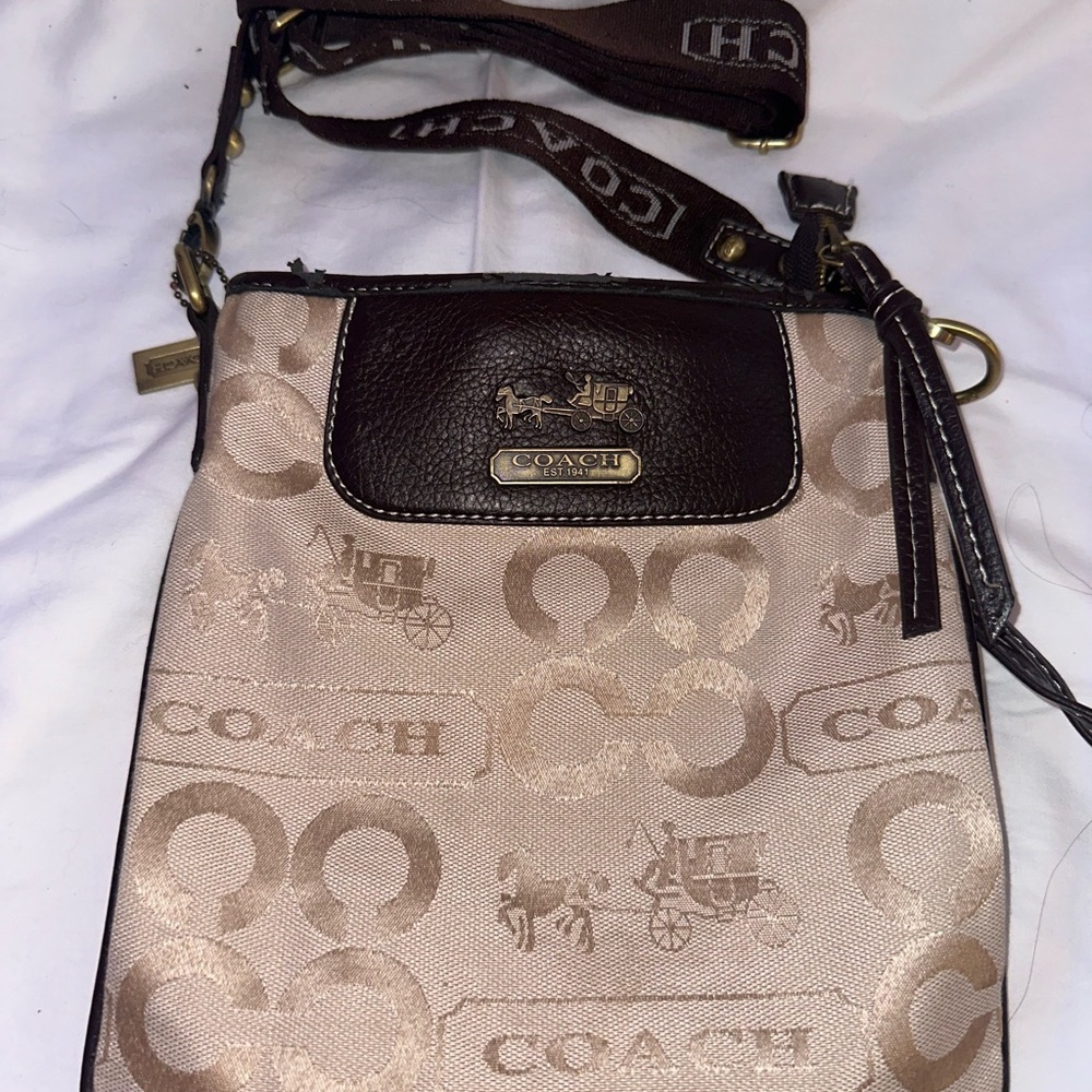 Coach Beige and Dark Brown Crossbody Bag